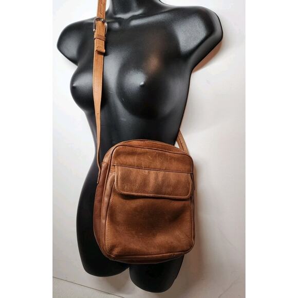Vintage Y2K Wilson's Leather Cross Body Messenger Bag Brown Satchel Purse - Picture 12 of 15